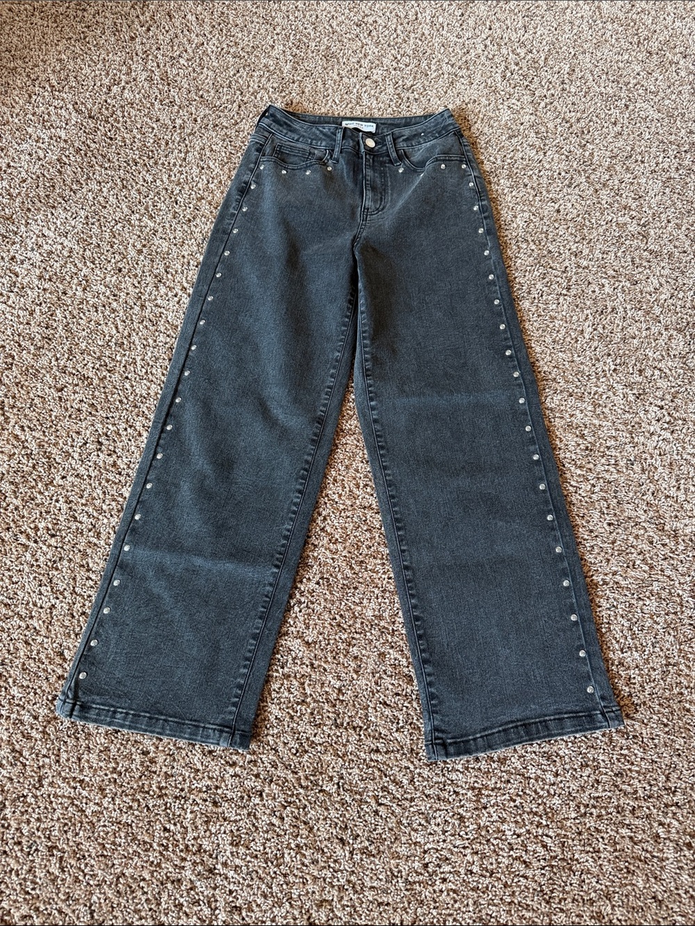 Marc New York Charcoal Wide-Leg Jeans with Silver Studs